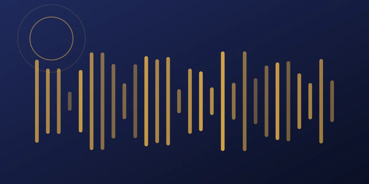 Abstract waveform in deep blue and soft amber glowing against a dark night background, representing calls answered after hours