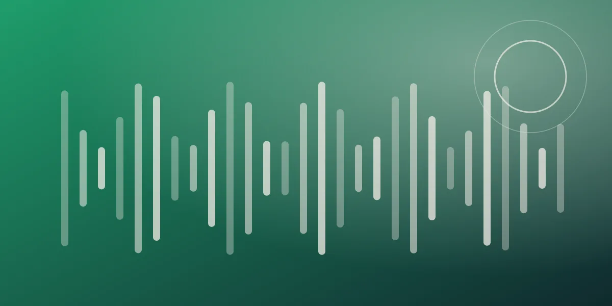 Abstract waveform in green and slate representing an AI support line that is always answered