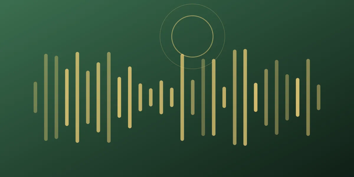 Abstract waveform in deep green and gold rising in stepped tiers, suggesting call volume turning into a monthly bill
